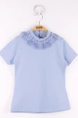 Toontoy Kız Çocuk Yaka Dantelli İnci Detaylı Okul Tişört - 2