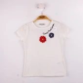 Toontoy Kız Çocuk Çiçek Nakışlı Tişört - 5