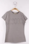 Toontoy Kız Çocuk Önü Dantelli İnci Detaylı Okul Tişört - 3