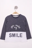 Toontoy Kız Çocuk Kareli Kumaşlı Smile Baskılı T-Shirt - 7