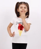 Toontoy Kız Çocuk Dondurma Baskılı Tişört - 8