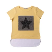 Toontoy Kız Çocuk Pullu Yıldız Nakışlı Tişört thumbnail 5