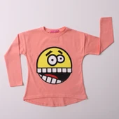 Toontoy Kız Çocuk Relax Fit Bisiklet Yaka Emoji Baskılı Sweatshirt - 31/1 penye - 5