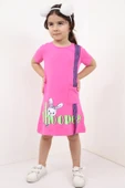 Toontoy Kız Çocuk Cepli Şeritli Tavşan Baskılı Elbise - 10