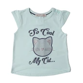 Toontoy Kız Bebek Simli Kedi Baskılı Tişört - 5