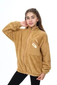Toontoy Kız Çocuk Dik Yaka Fermuarlı Cepli Düşük Omuz Nakış Baskılı Peluş Hırka - 3
