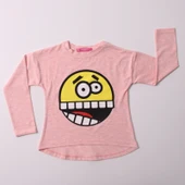 Toontoy Kız Çocuk Relax Fit Bisiklet Yaka Emoji Baskılı Sweatshirt - 31/1 penye - 4