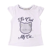 Toontoy Kız Bebek Simli Kedi Baskılı Tişört - 2