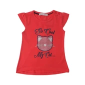 Toontoy Kız Bebek Simli Kedi Baskılı Tişört - 1