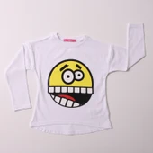 Toontoy Kız Çocuk Relax Fit Bisiklet Yaka Emoji Baskılı Sweatshirt - 31/1 penye - 1