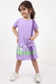 Toontoy Kız Çocuk Cepli Şeritli Tavşan Baskılı Elbise - 9