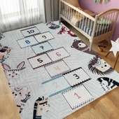 Çocuk Bebek Odası eğitici oyun Halısı Seksek Gri Halı Yıkanabilir Kaymaz - 2