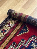 124x240 cm Canlı Kırmızı ve Mavi El Dokuma Türk Kilimi, Nostaljik Uşak Halısı, Yüksek Kaliteli Yün Halı, Özel Tasarım - 4