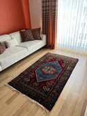 113x191 cm Mavi Tonlarında Nadir Motifli Türk Kilimi, El Dokuma Yün Halı, Vintage Bohem Tarzı Dekoratif Kilim - 2