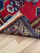 124x240 cm Canlı Kırmızı ve Mavi El Dokuma Türk Kilimi, Nostaljik Uşak Halısı, Yüksek Kaliteli Yün Halı, Özel Tasarım - 7