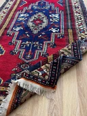 124x240 cm Canlı Kırmızı ve Mavi El Dokuma Türk Kilimi, Nostaljik Uşak Halısı, Yüksek Kaliteli Yün Halı, Özel Tasarım - 8