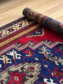 124x240 cm Canlı Kırmızı ve Mavi El Dokuma Türk Kilimi, Nostaljik Uşak Halısı, Yüksek Kaliteli Yün Halı, Özel Tasarım - 5