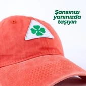 Perlotus Vintage Yıkamalı Pamuk Şapka Dört Yapraklı Yonca Nakışlı Turuncu - 3