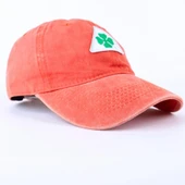 Perlotus Vintage Yıkamalı Pamuk Şapka Dört Yapraklı Yonca Nakışlı Turuncu - 5