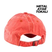 Perlotus Vintage Yıkamalı Pamuk Şapka Dört Yapraklı Yonca Nakışlı Turuncu - 8