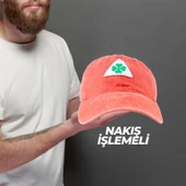 Perlotus Vintage Yıkamalı Pamuk Şapka Dört Yapraklı Yonca Nakışlı Turuncu - 1