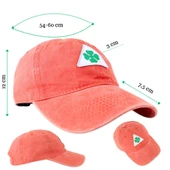 Perlotus Vintage Yıkamalı Pamuk Şapka Dört Yapraklı Yonca Nakışlı Turuncu - 7