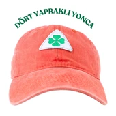 Perlotus Vintage Yıkamalı Pamuk Şapka Dört Yapraklı Yonca Nakışlı Turuncu - 4