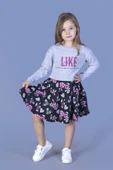 Toontoy Kız Çocuk Lıke Baskılı Eteği Desenli Elbise - 7