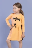Toontoy Kız Çocuk Taş İşlemeli Enjoy Baskılı Elbise - 3