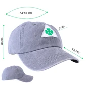 Perlotus Vintage Yıkamalı Pamuk Şapka Dört Yapraklı Yonca Nakışlı Gri - 3