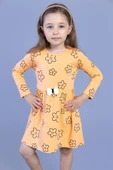 Toontoy Kız Çocuk Çiçek Desenli Fiyonk Detaylı Elbise - 9
