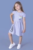Toontoy Kız Çocuk Cebi Meow Nakışlı Taş İşlemeli Baskılı Elbise - 7