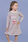 Toontoy Kız Çocuk Bel Fırfır Detaylı Çizgili Yazı Baskılı Elbise thumbnail 6
