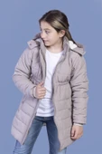 Toontoy Kız Çocuk  İtici Kapüşonlu Fermuar ve Çıtçıt Kapamalı Cepli Beli Lastikli Uzun Mont - İçi Suni Kürklü - 2