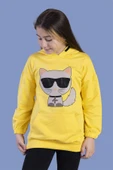 Toontoy Kız Çocuk Kedi Desenli Taş İşlemeli Kanguru Cepli Sweatshirt - 7