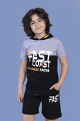 Toontoy Erkek Çocuk Kapüşonlu Garni Detaylı Baskılı Şortlu Takım - 5