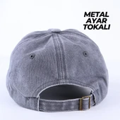 Perlotus Vintage Yıkamalı Pamuk Şapka Dört Yapraklı Yonca Nakışlı Gri - 5