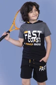 Toontoy Erkek Çocuk Kapüşonlu Garni Detaylı Baskılı Şortlu Takım - 4