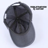 Perlotus Vintage Yıkamalı Pamuk Şapka Dört Yapraklı Yonca Nakışlı Gri - 6