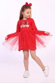 Toontoy Kız Çocuk Love Kalp Baskılı Elbise - 3