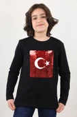 Toontoy Unisex Çocuk Atatürk Bayraklı Çift Taraflı Pullu Tişört - 1