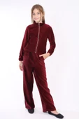 Kız Çocuk 2'li Takım Dik Yaka Fermuarlı Sweatshirt & Beli Lastikli Cepli Bol Paça Eşofman Altı - Kadife thumbnail 10