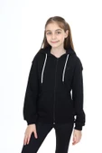 Toontoy Kız Çocuk Kapüşonlu Fermuarlı Cepli Düşük Omuz Nakış Baskılı Örme Hırka - 2 İplik - 2