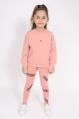 Toontoy Kız Çocuk Kanguru Cepli Nakışlı Taytlı Takım - 1