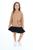 Toontoy Kız Çocuk  Eteği Kadife Kalp Baskılı Elbise - 5