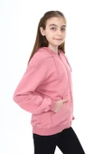 Toontoy Kız Çocuk Kapüşonlu Fermuarlı Cepli Düşük Omuz Nakış Baskılı Örme Hırka - 2 İplik - 6