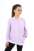 Toontoy Kız Çocuk Kolej Yaka Fermuarlı Düşük Omuz Baskılı Örme Hırka - 2 İplik - 3