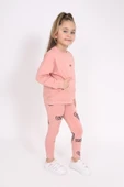 Toontoy Kız Çocuk Kanguru Cepli Nakışlı Taytlı Takım - 3