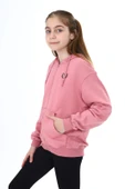 Toontoy Kız Çocuk Kapüşonlu Fermuarlı Cepli Düşük Omuz Nakış Baskılı Örme Hırka - 2 İplik - 5