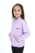 Toontoy Kız Çocuk Dik Yaka Fermuarlı Düşük Omuz Cepli Nakış Baskılı Örme Hırka - 2 İplik Şardonlu - 6